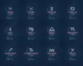 Constelaciones sobre cielo nocturno, 12 signos del zodiaco